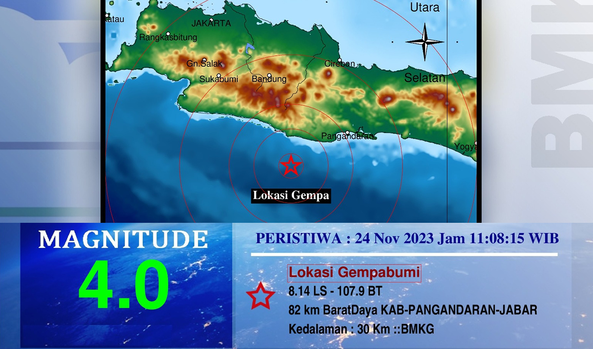 BREAKING NEWS: Gempa Bumi 4,0 Magnitudo Guncang Laut Pangandaran, Daerah Ini Turut Merasakan