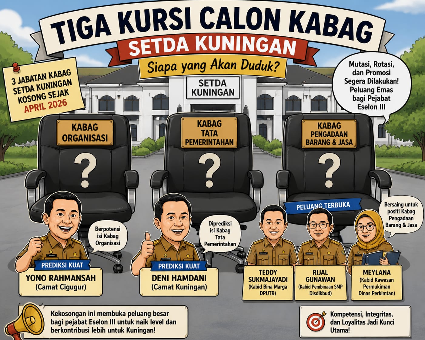 Tiga Posisi Kabag Setda Kuningan Kosong, Ini Prediksi Nama yang Berpeluang Mengisi