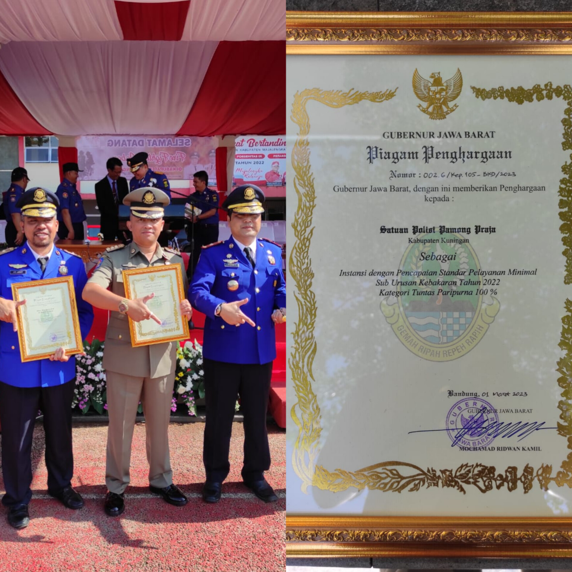 PANTANG Pulang Sebelum Padam, UPT Damkar Kuningan Diganjar Penghargaan Gubernur Ridwan Kamil