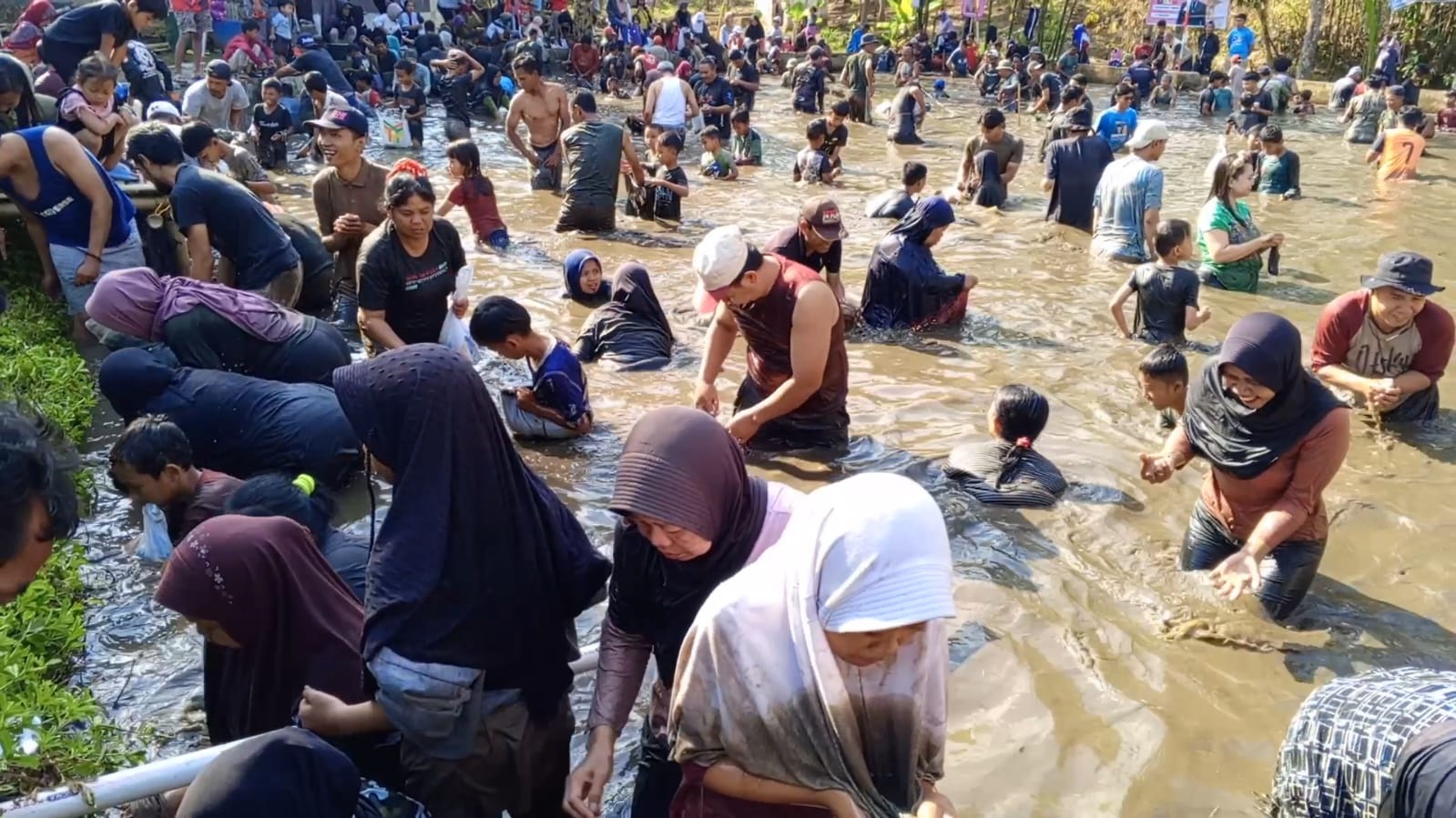 Tradisi Ngobyak Ikan di Kuningan, Emak-emak Mendominasi Hasil Tangkapan