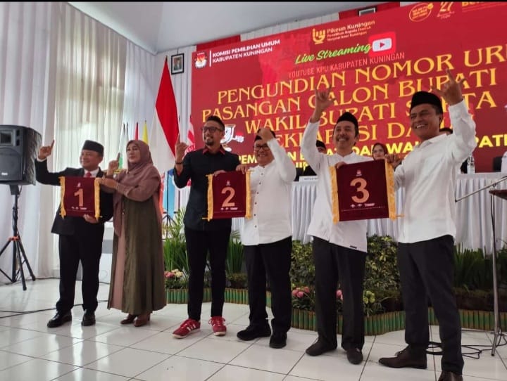 Pengundian Nomor Urut Calon Bupati Kuningan, Dian - Tuti 1, Ridho - Kamdan 2, Yanuar - Udin 3