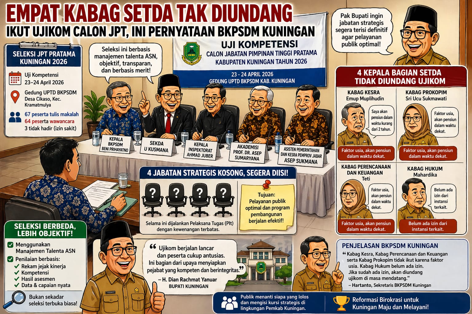 Empat Kabag Setda Tak Ikut Ujikom JPT Kuningan 2026, BKPSDM Beberkan Alasannya