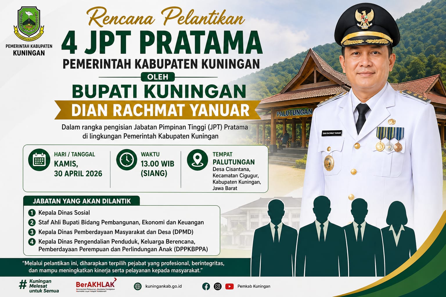 Empat Pejabat JPT Pratama Kuningan Dilantik Kamis Siang, Ini Daftar Namamya