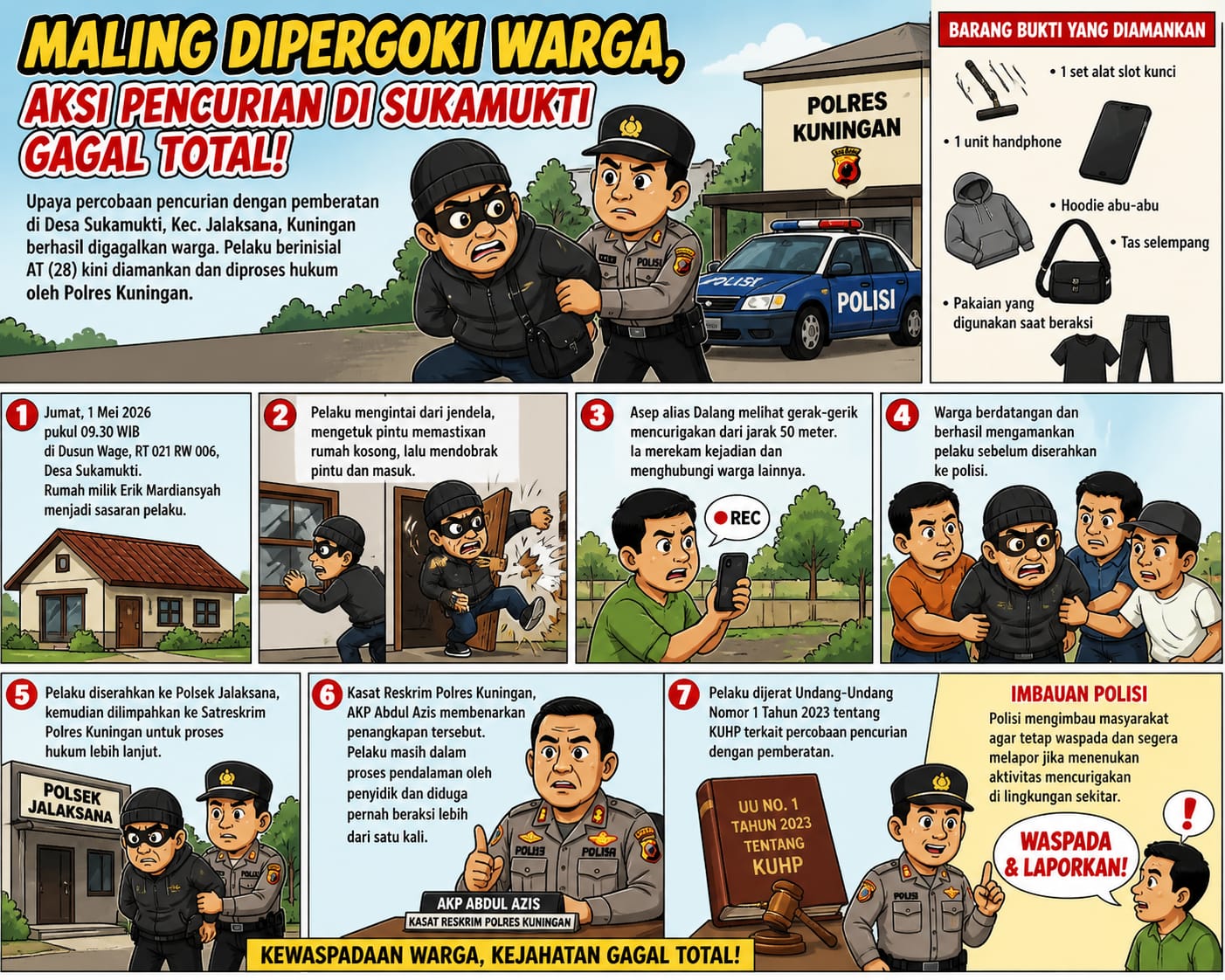 Maling Dipergoki Warga, Aksi Pencurian di Sukamukti Gagal Total