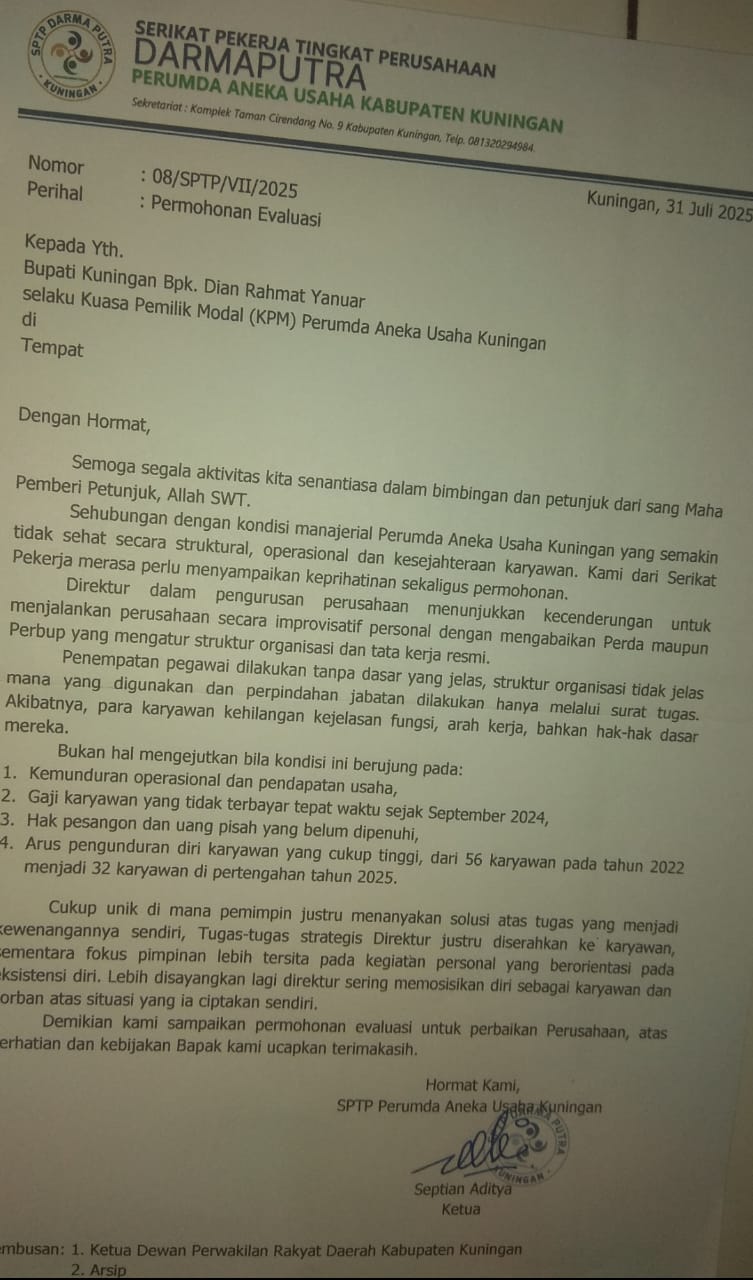 Perumda Aneka Usaha Kuningan Memanas, Serikat Pekerja Desak Evaluasi Total Kinerja Direktur
