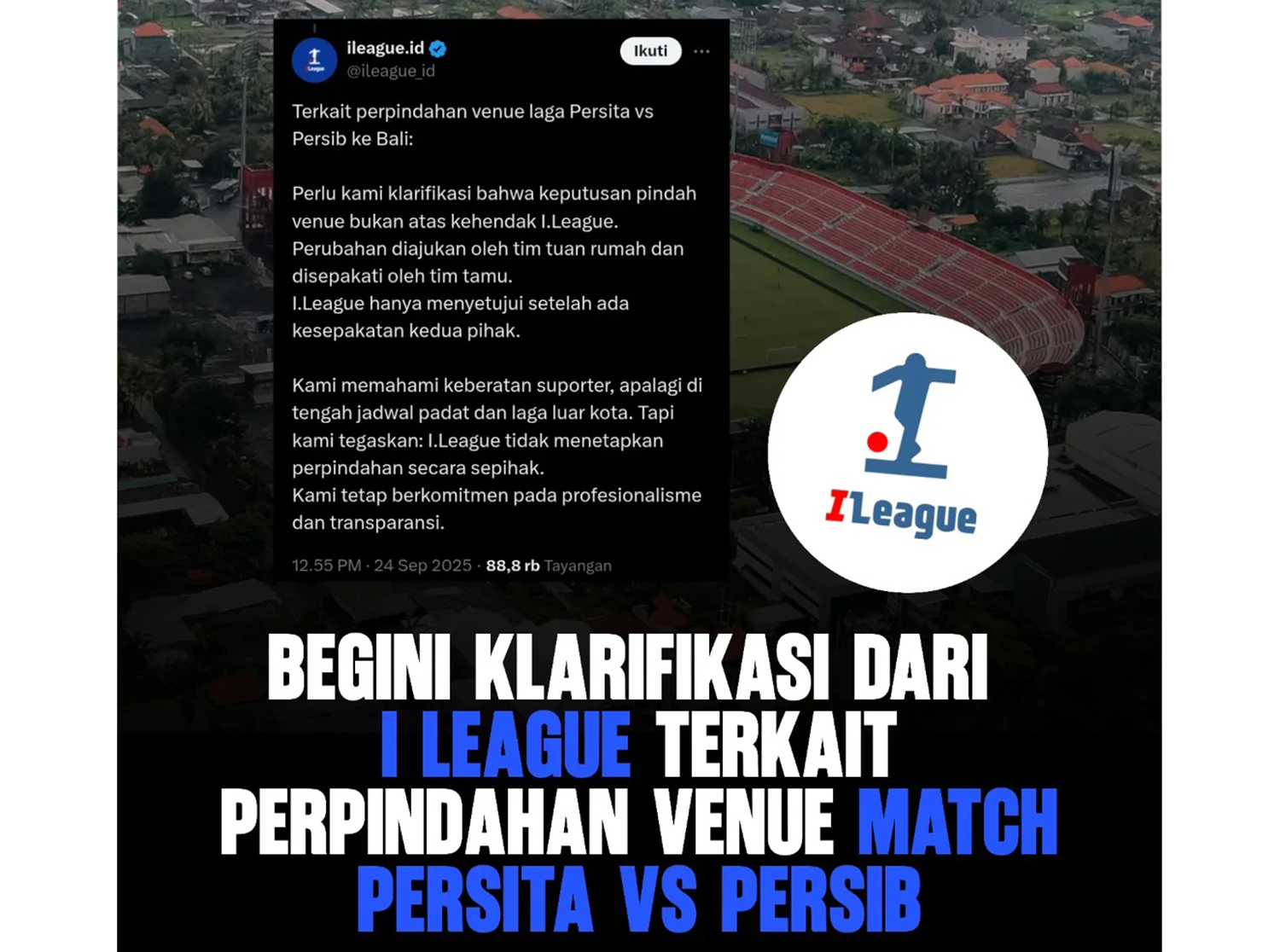 Jadwal Persib Bandung vs Persita Dialihkan ke Bali, Ternyata Ini yang Jadi Alasan