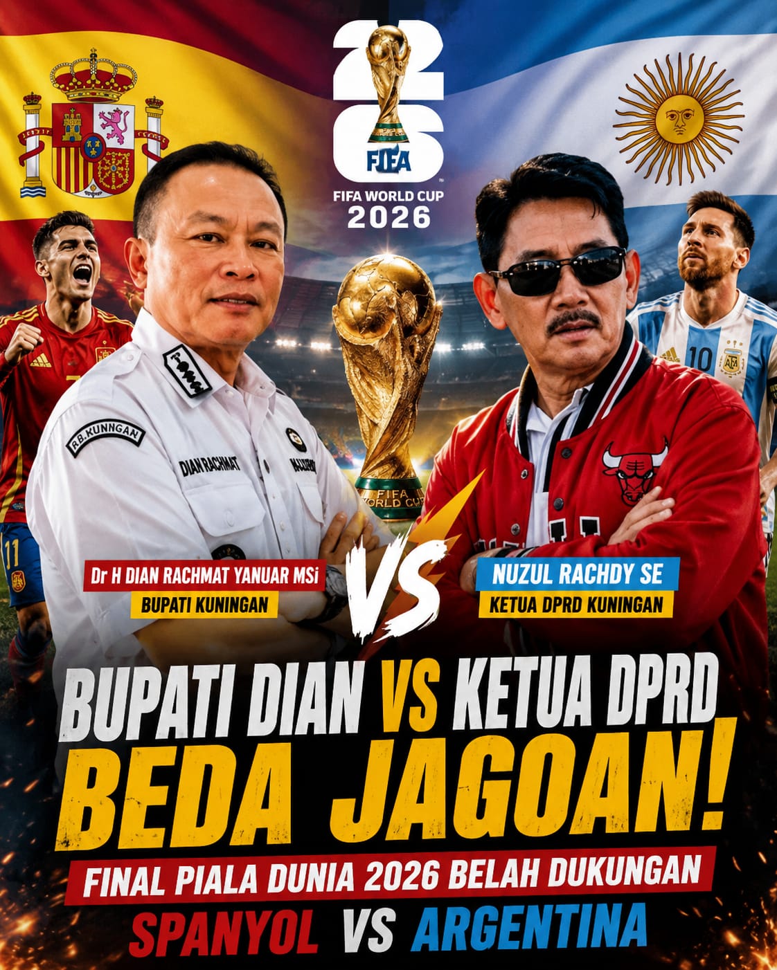 Bupati Dian vs Ketua DPRD Kuningan Beda Jagoan! Final Piala Dunia 2026 Belah Dukungan Spanyol dan Argentina