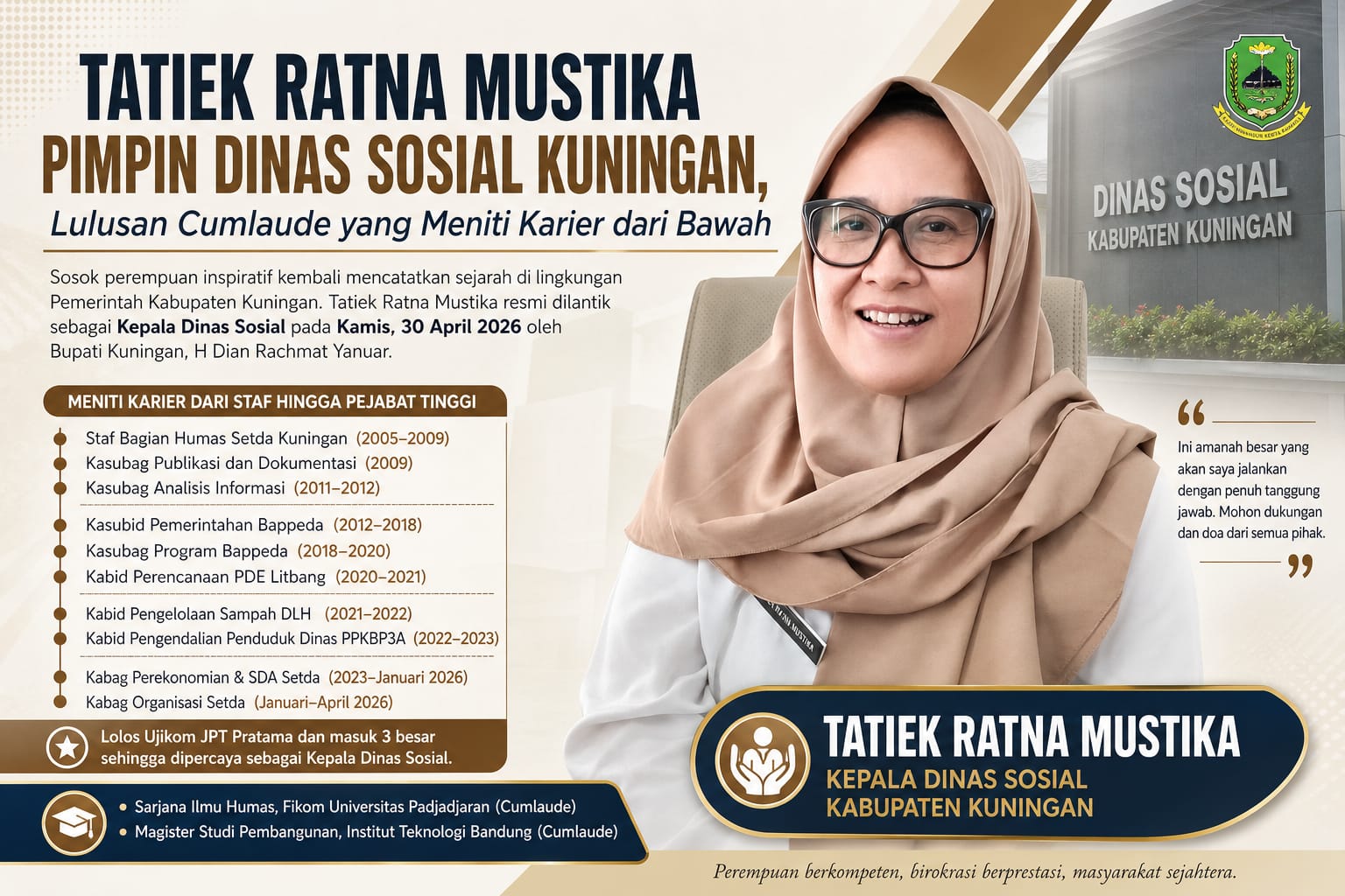 Lulusan Cumlaude yang Meniti Karier dari Bawah, Tatiek Ratna Mustika Pimpin Dinas Sosial Kuningan 