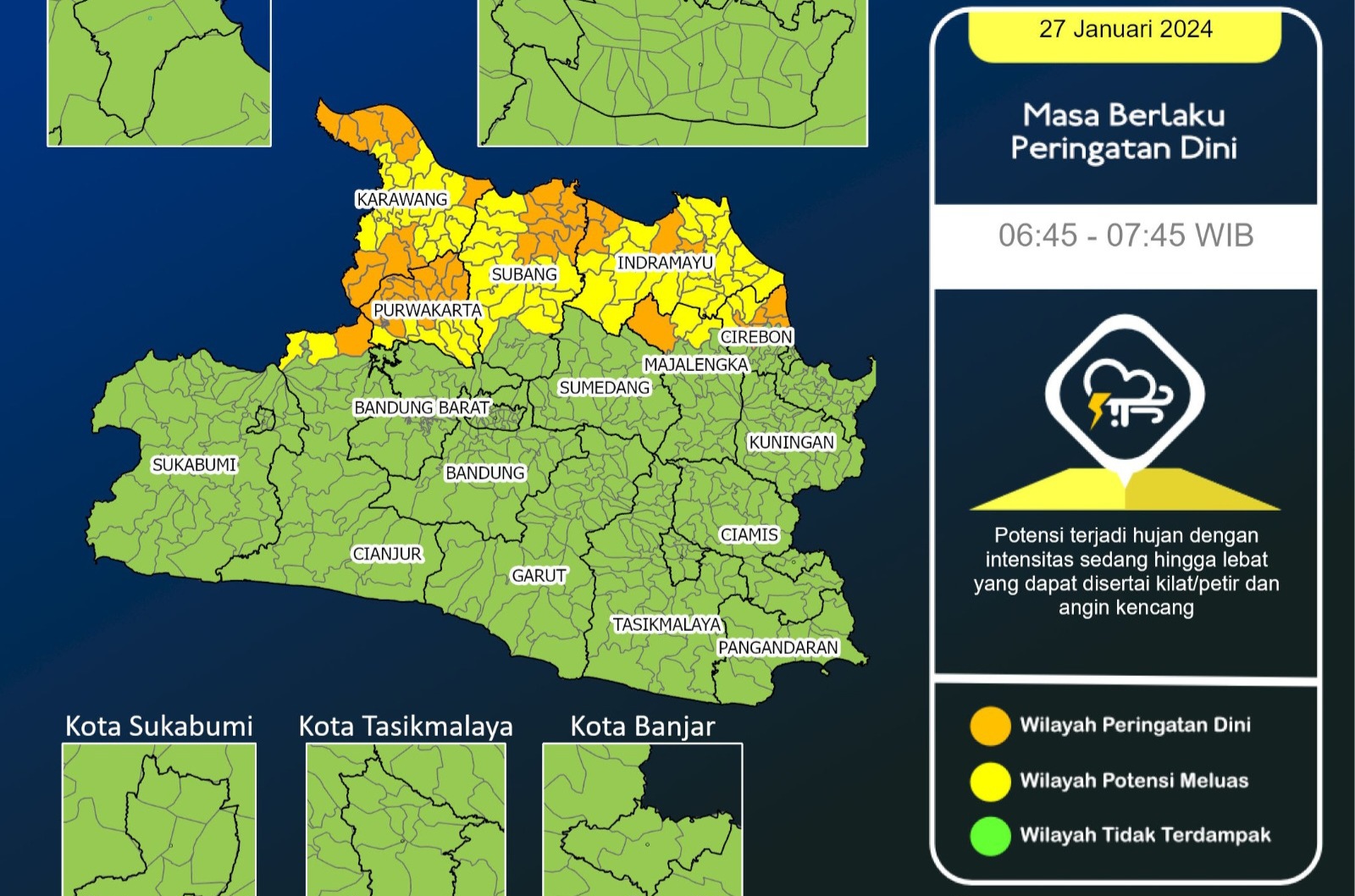 Peringatan Dini Cuaca Jawa Barat dari BMKG, Masih Berpotensi Terjadi Hujan Sedang - Lebat