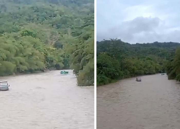 Sungai Cipedak Mendadak Meluap, 2 Truk Pengangkut Pasir Terjebak