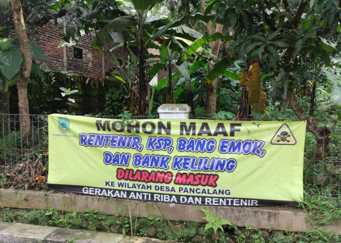Risih Ulah Bank Emok, Gerakan Anti Riba Desa Pancalang, Kuningan Pasang Spanduk Peringatan