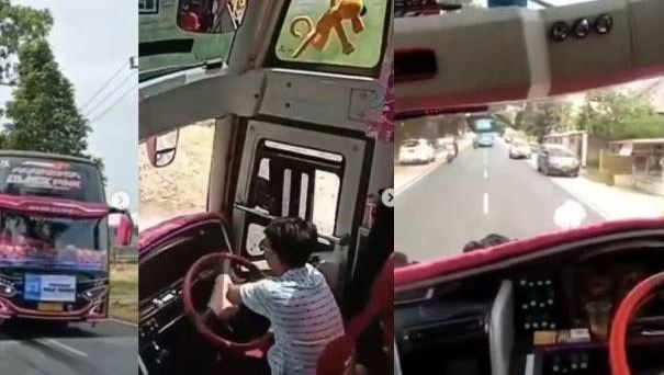 Viral! Bus Ugal-ugalan, Oleng, Diduga di Jalan Cilimus Kuningan
